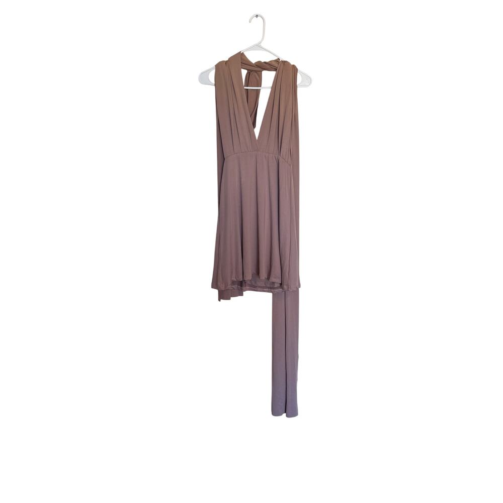 Main strip Taupe multi wear halter mini dress women’s medium
